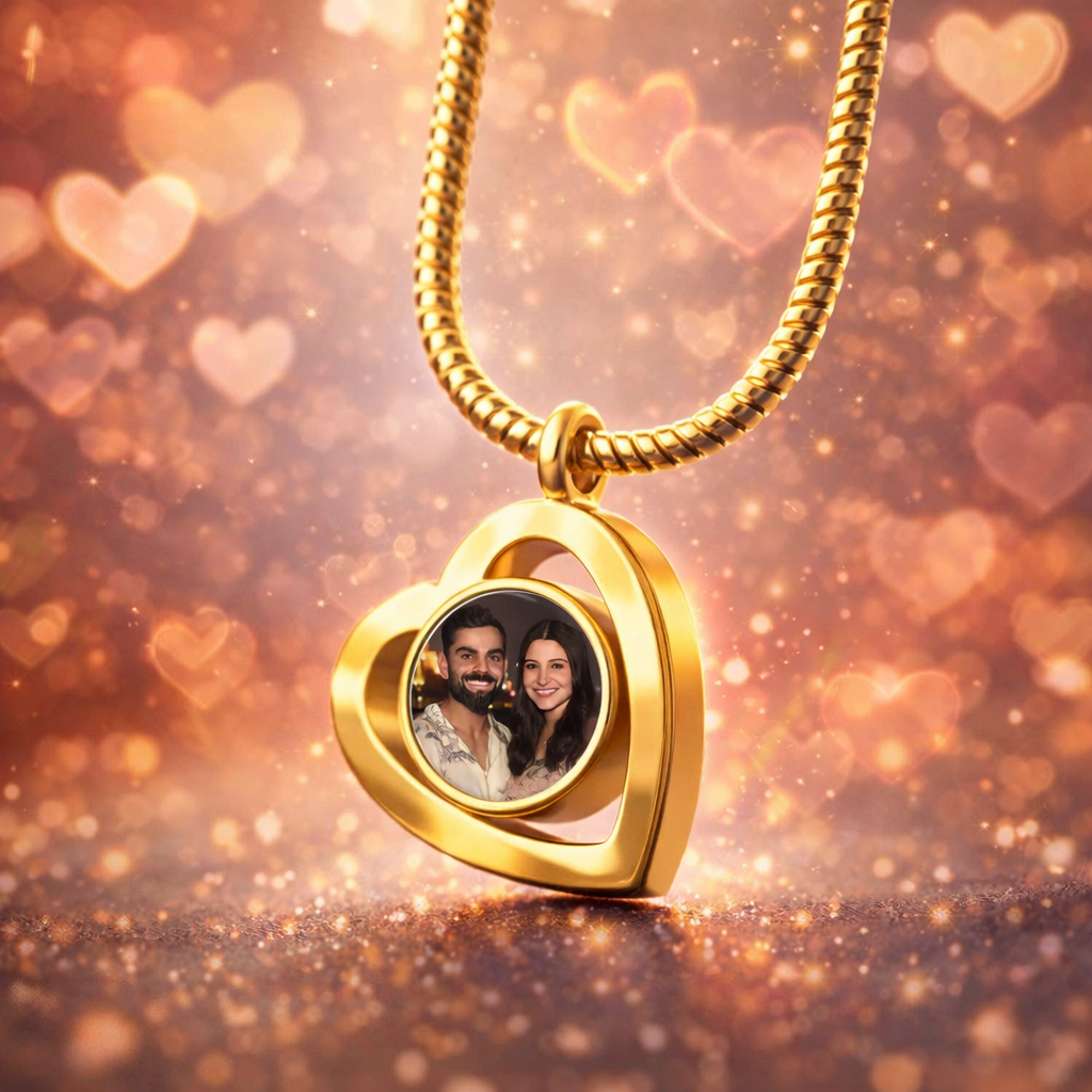 Heart Projection Photo Pendant Necklace on model